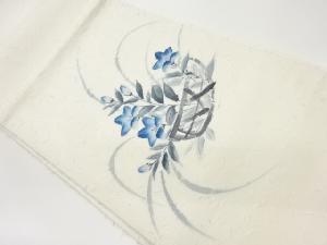 作家物　ひげ紬手描き桔梗模様開き名古屋帯（額縁仕立て）